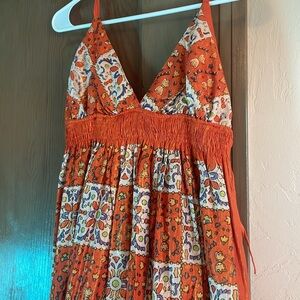 Beautiful flowy maxi dress in Orange and mosaic print. One size. Bundle save!
